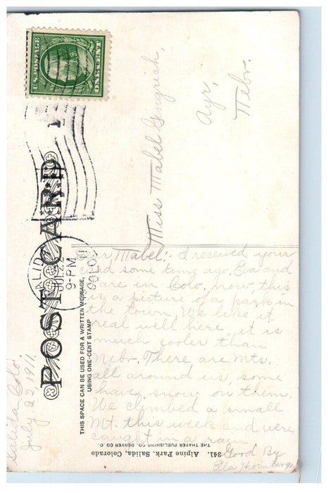 1911 View Of Alpine Park Stroller Salida Colorado CO Posted Antique Postcard