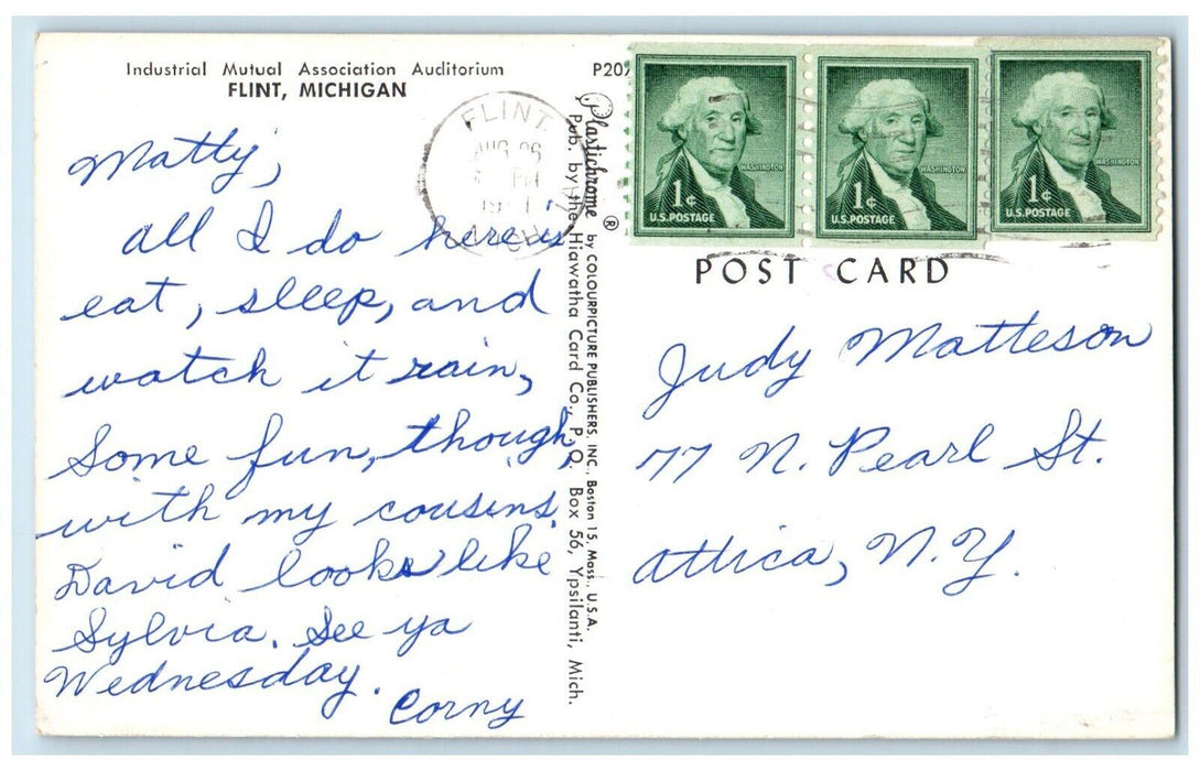 c1960's Industrial Mutual Association Auditorium Flint Michigan MI Postcard