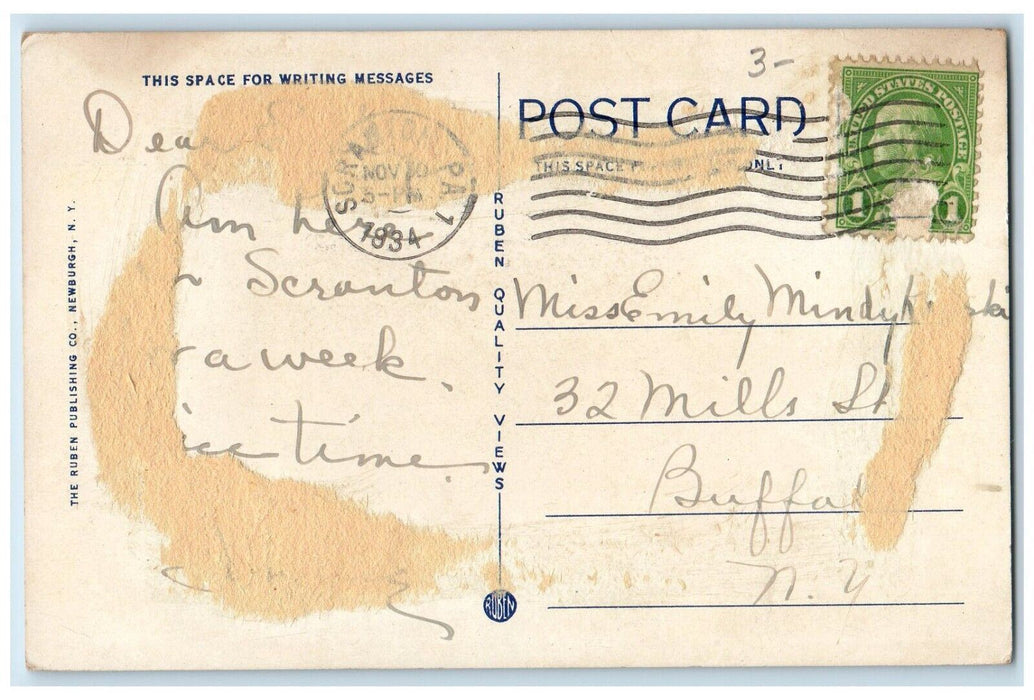 1934 Masonic Temple and Scottish Rite Cathedral Scranton PA Posted Postcard