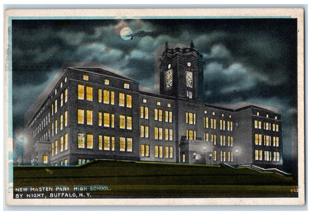 1921 New Masten Park High School By Moonlight Buffalo New York NY Postcard
