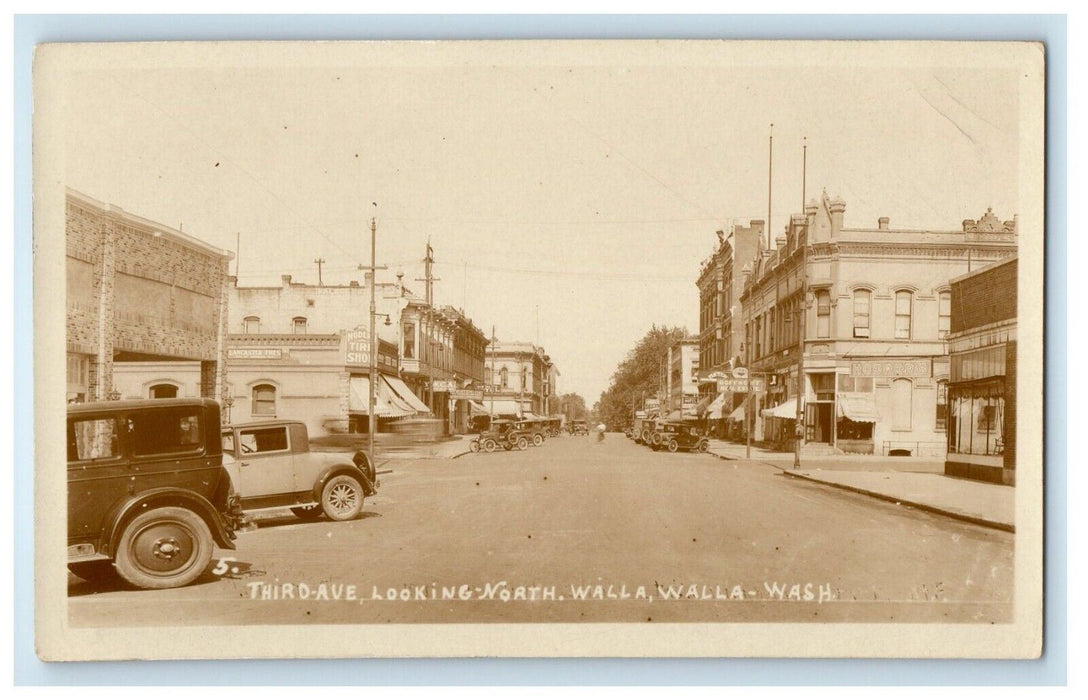 c1930's Third Ave Looking North Walla Walla Washington WA RPPC Photo Postcard