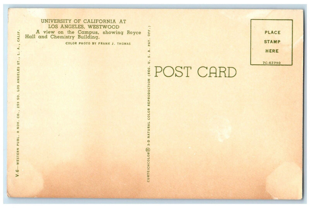 c1960's Royce Hall, University of California at Los Angeles Westwood CA Postcard