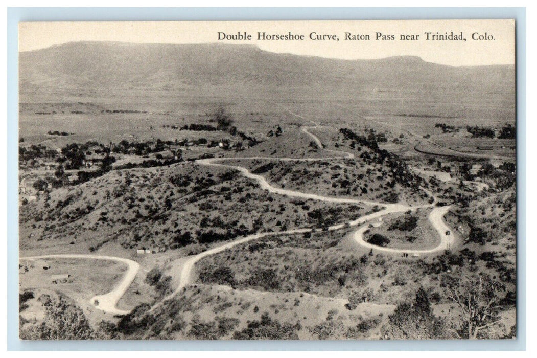 Aerial View Double Horsehoe Curve Raton Pass Near Trinidad Colorado CO Postcard