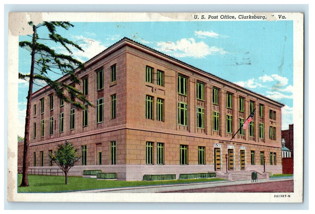 1945 US Post Office Clarksburg West Virginia WV Posted Vintage Postcard