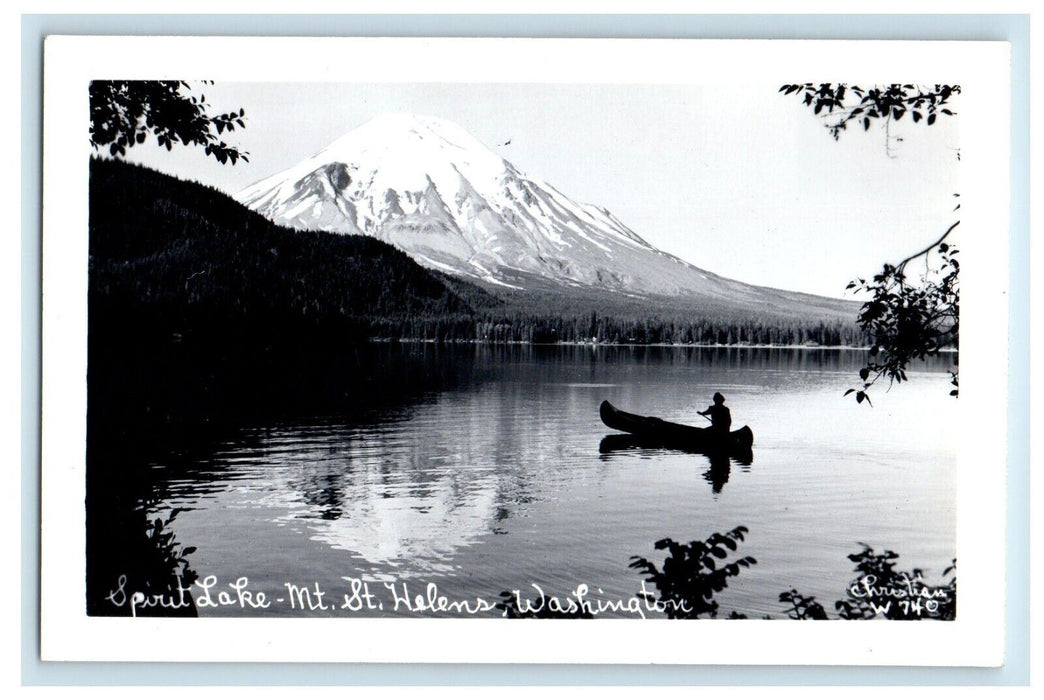 c1940's Spirit Lake Mt. St. Helens Washington WA, Christian RPPC Photo Postcard