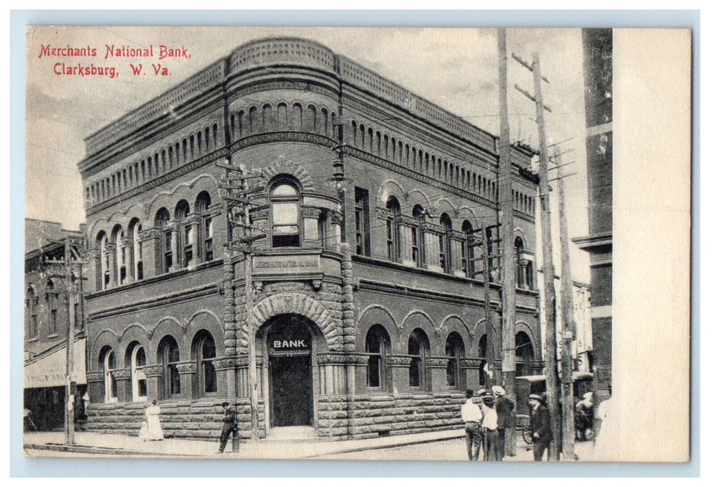 1908 Merchants National Bank Clarksburg West Virginia WV Posted Antique Postcard