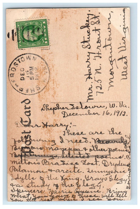 1912 The Horseshoe Bend Potomac River Shepherdstown WV Posted Postcard