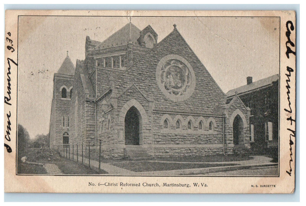 1909 Christ Reformed Church, Martinsburg West Virginia WV Romney WV Postcard