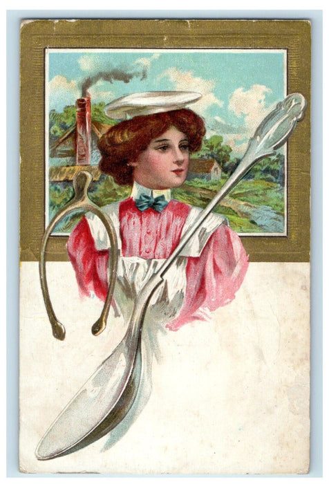 c1910's Victorian Girl Bow Tie Spoon Wishbone Ackworth North Dakota ND Postcard