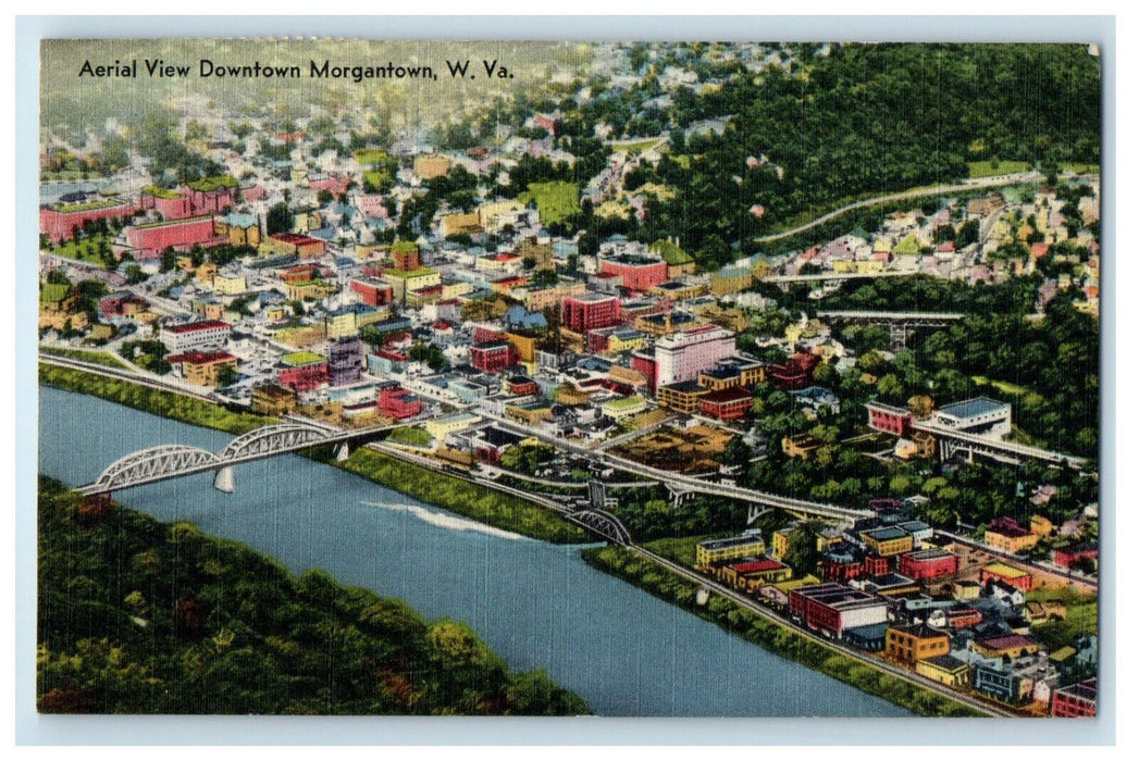 1959 Aerial View Downtown Morgantown West Virginia WV Posted Cancel Postcard