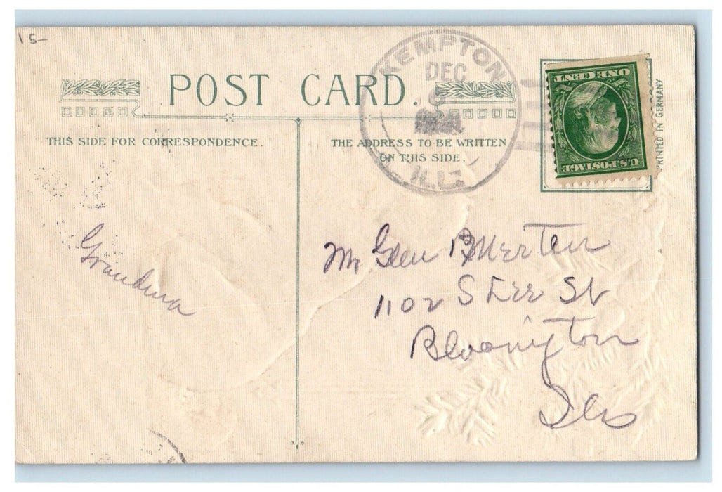 c1910's Christmas Greeting Poodle Dog Pine Snow Winsch Back Embossed Postcard