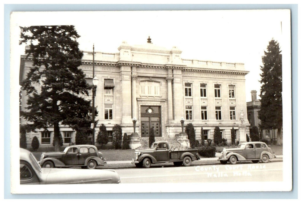 1946 Country Court House Cars Walla Walla Washington WA RPPC Photo Postcard