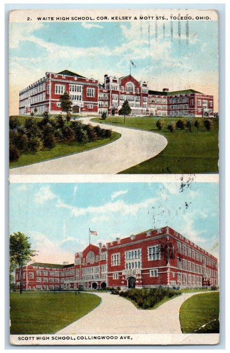 1920 Waite High School & Scott High School, Toledo Ohio OH Antique Postcard
