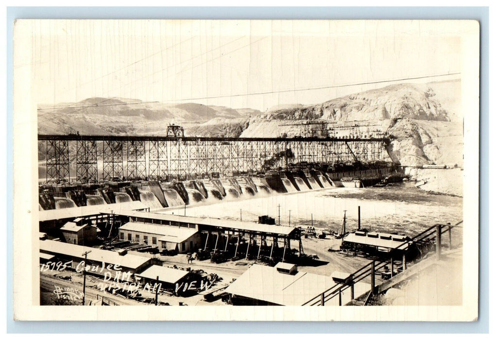 c1930's View Of Coulee Dam Upstream Washington WA RPPC Photo Vintage Postcard