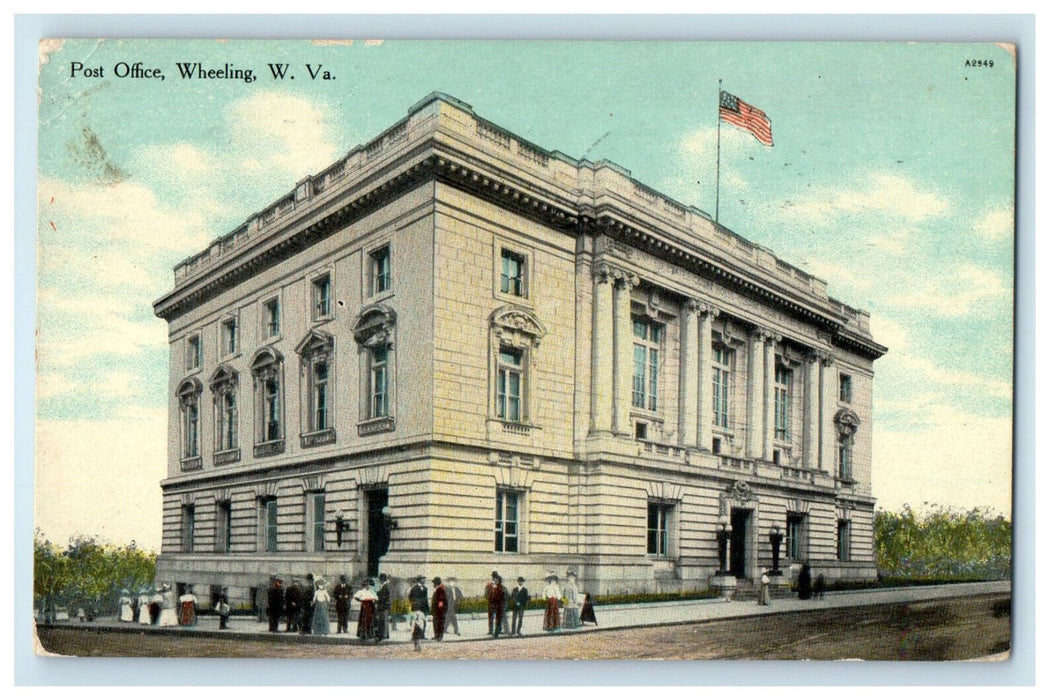 1910 Post Office Wheeling West Virginia WV Antique Posted Postcard