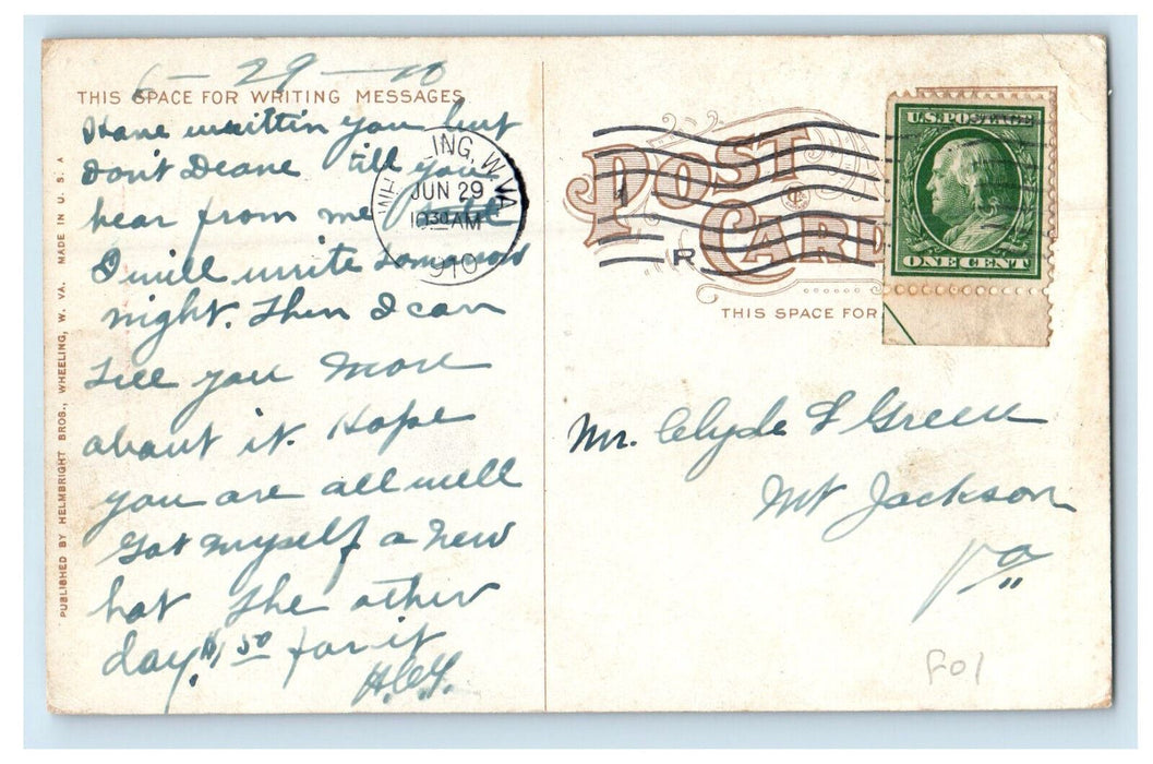 1910 Post Office Wheeling West Virginia WV Antique Posted Postcard