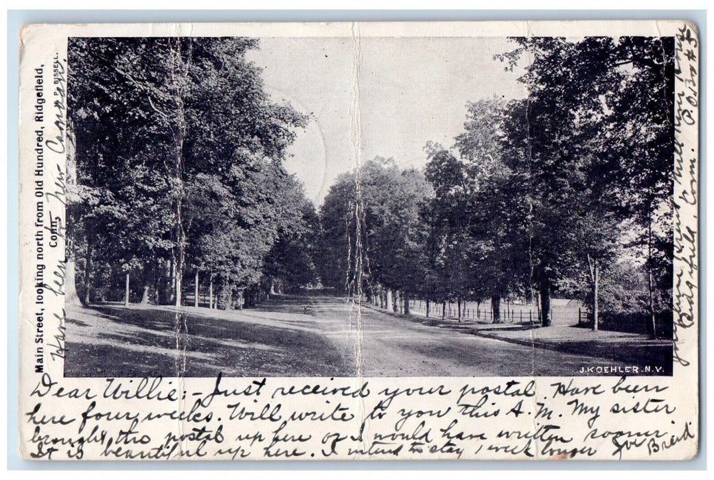 1904 Main Street Looking North from Old Hundred Ridgefield CT Postcard
