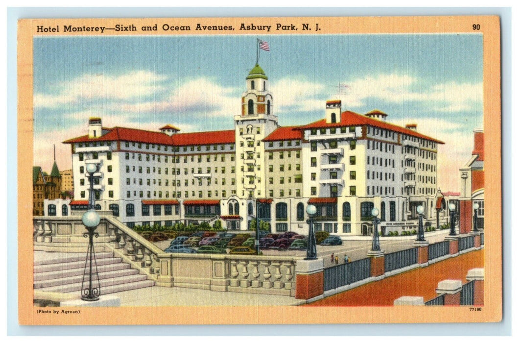 1955 Hotel Monterey, Sixth and Ocean Avenues, Asbury Park New Jersey NJ Postcard