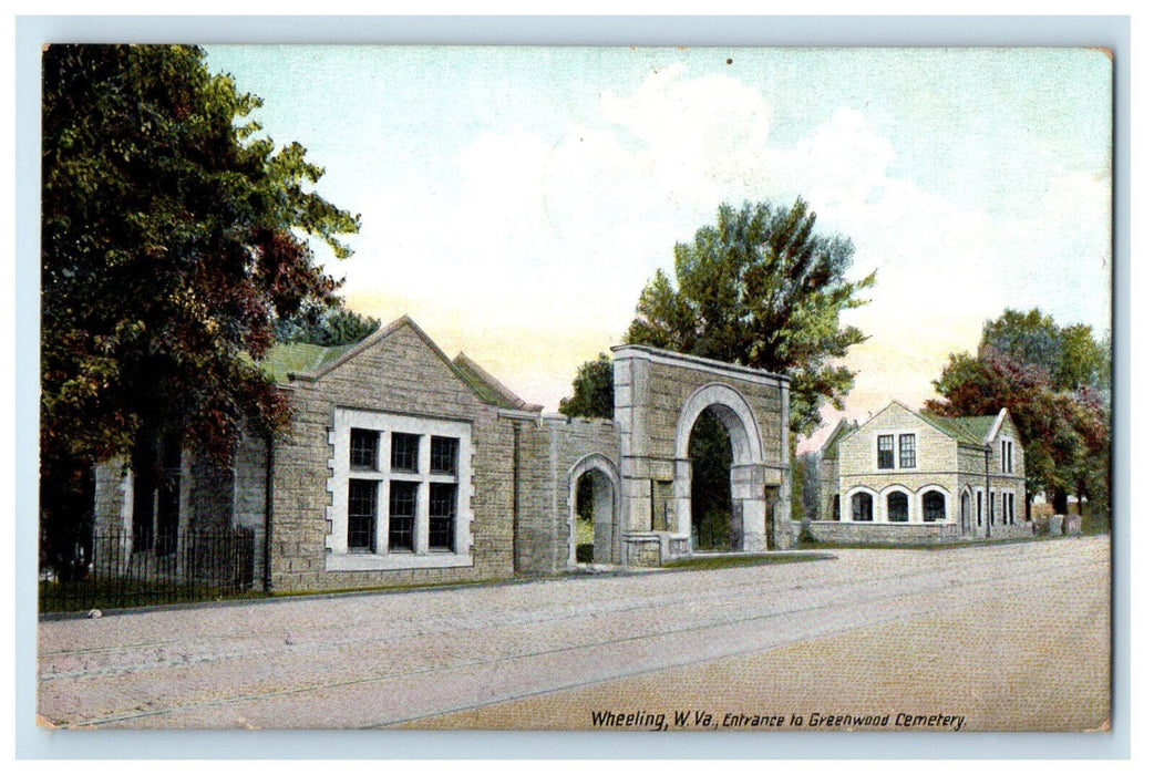 1912 Entrance to Greenwood Cemetery Wheeling West Virginia WV Postcard