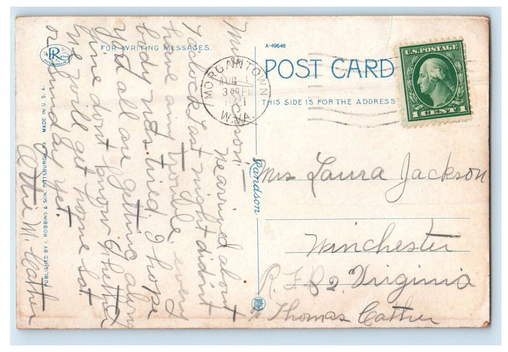 1921 University Morgantown West Virginia WV Circle WV Posted Postcard