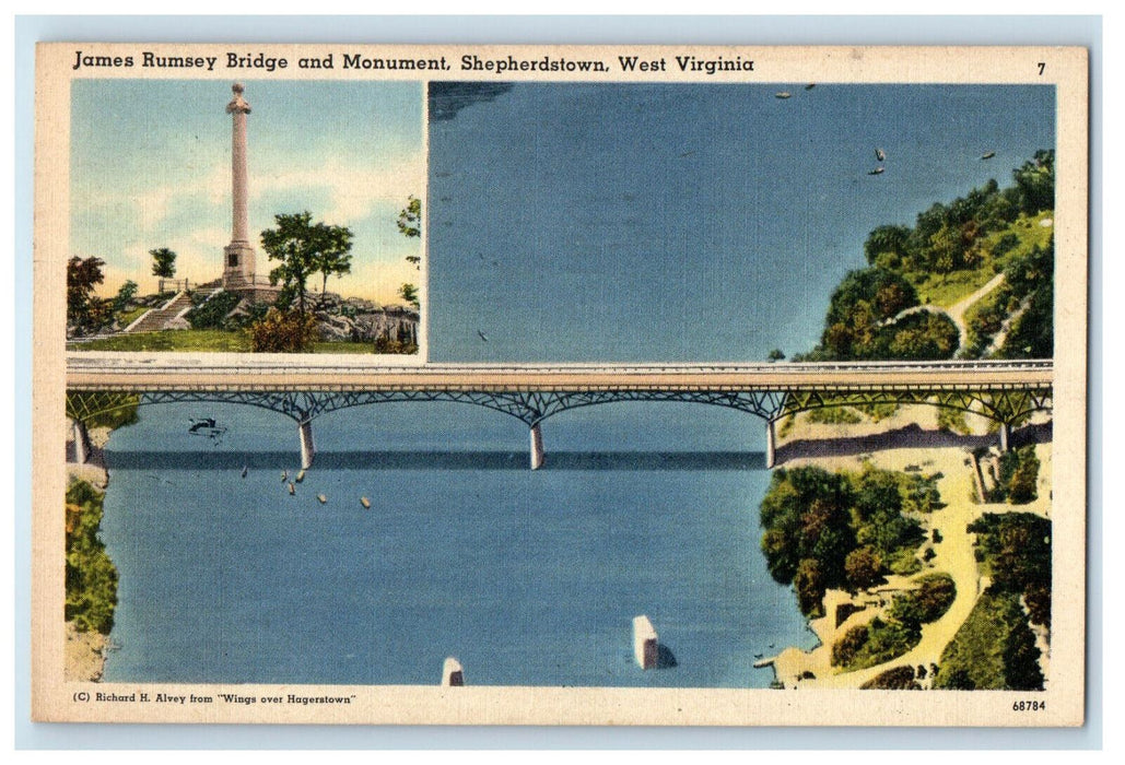 1948 James Rumsey Bridge and Monument Shepherdstown West Virginia WV Postcard