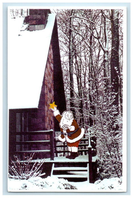 Christmas Home Santa Claus Winter Trees Covered Snow Unposted Vintage Postcard