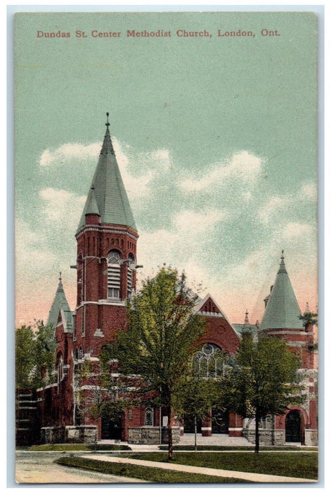 1907 Dundas St. Center Methodist Church London Ontario Canada Postcard