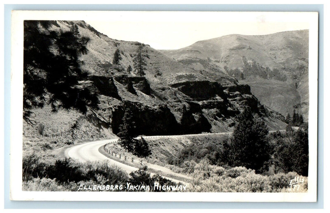 Ellensburg Yakima Highway Curve Road Washington WA RPPC Photo Ellis Postcard