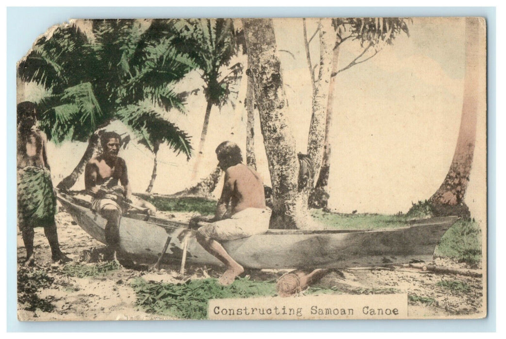 1915 Australia to Aurora Illinois USA Construction Samoan Canoe Postcard
