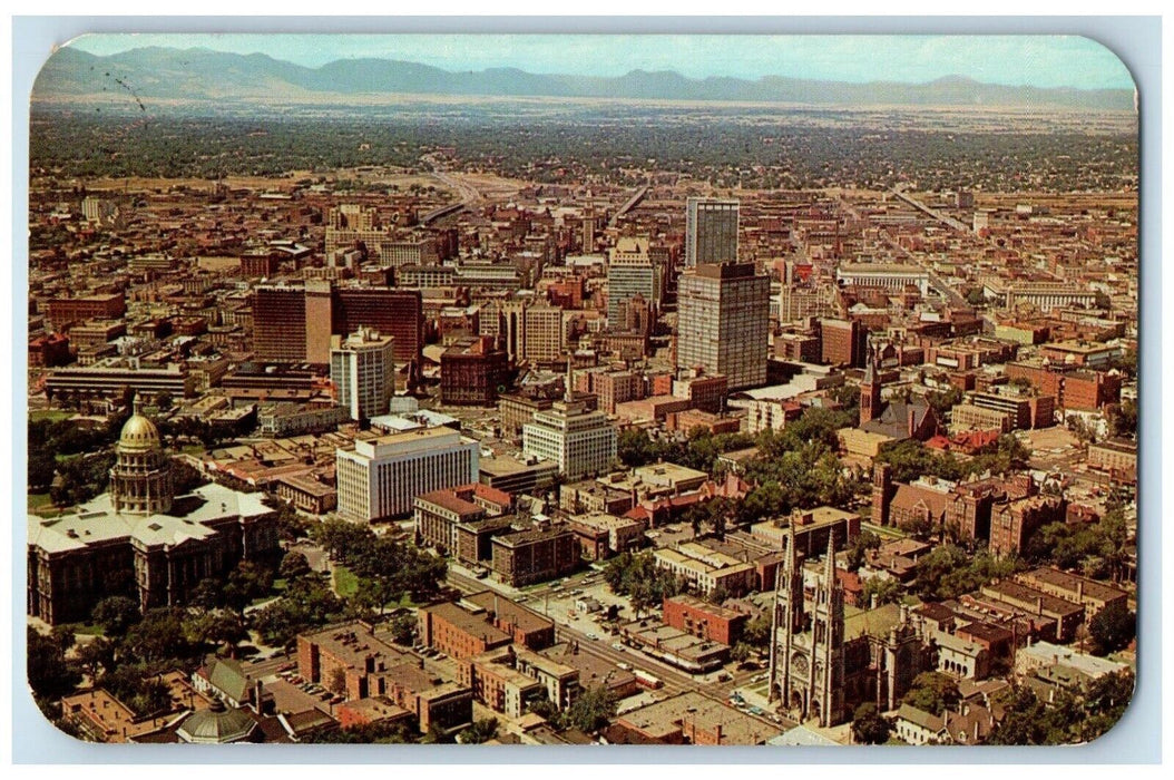1961 The Metropolis of Rockies, Air View of Downtown Denver Colorado CO Postcard
