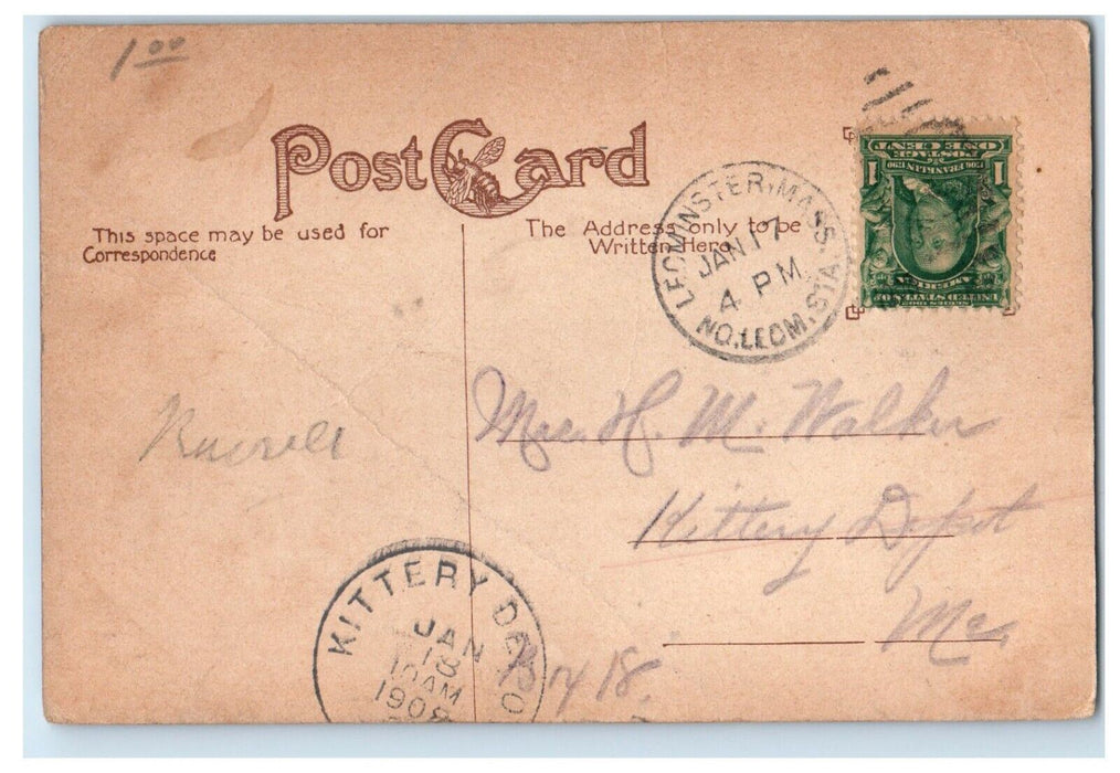 1908 Post Office Building Fitchburg Massachusetts MA Posted Antique Postcard