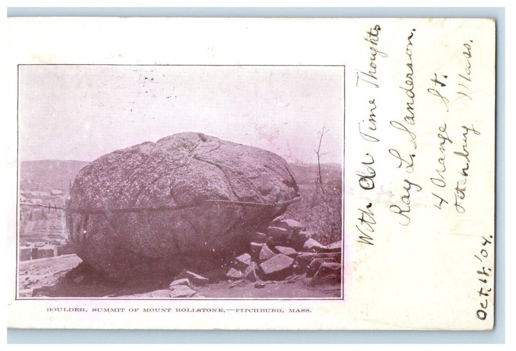 1904 Boulder Summet Of Mount Rollstone Fitchburg Massachusetts MA Postcard
