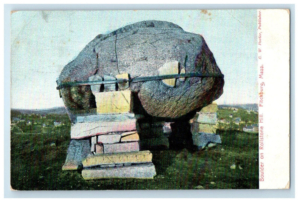 1909 Boulder On Rollstone Hill Fitchburg Massachusetts MA Antique Postcard