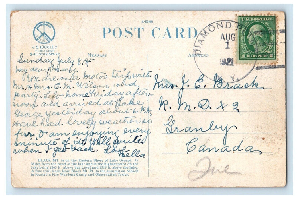 1921 Black Mountains Highest Point On Lake Boat Georgia New York NY Postcard