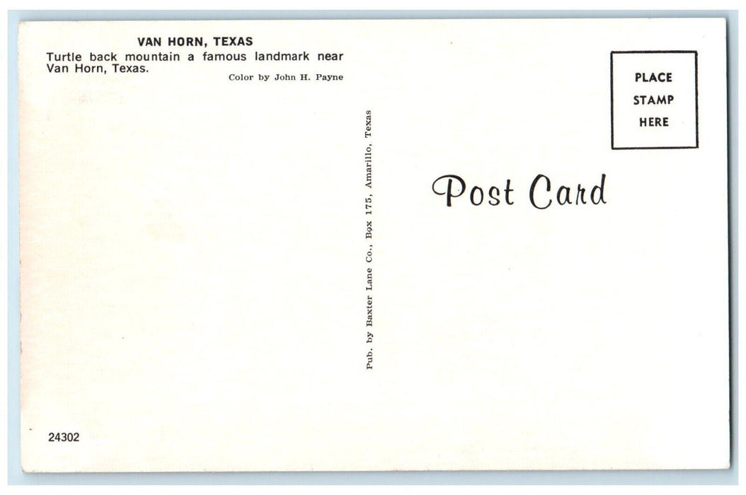 c1960's Turtleback Mountain, Famous Landmark in Van Horn Texas TX Postcard