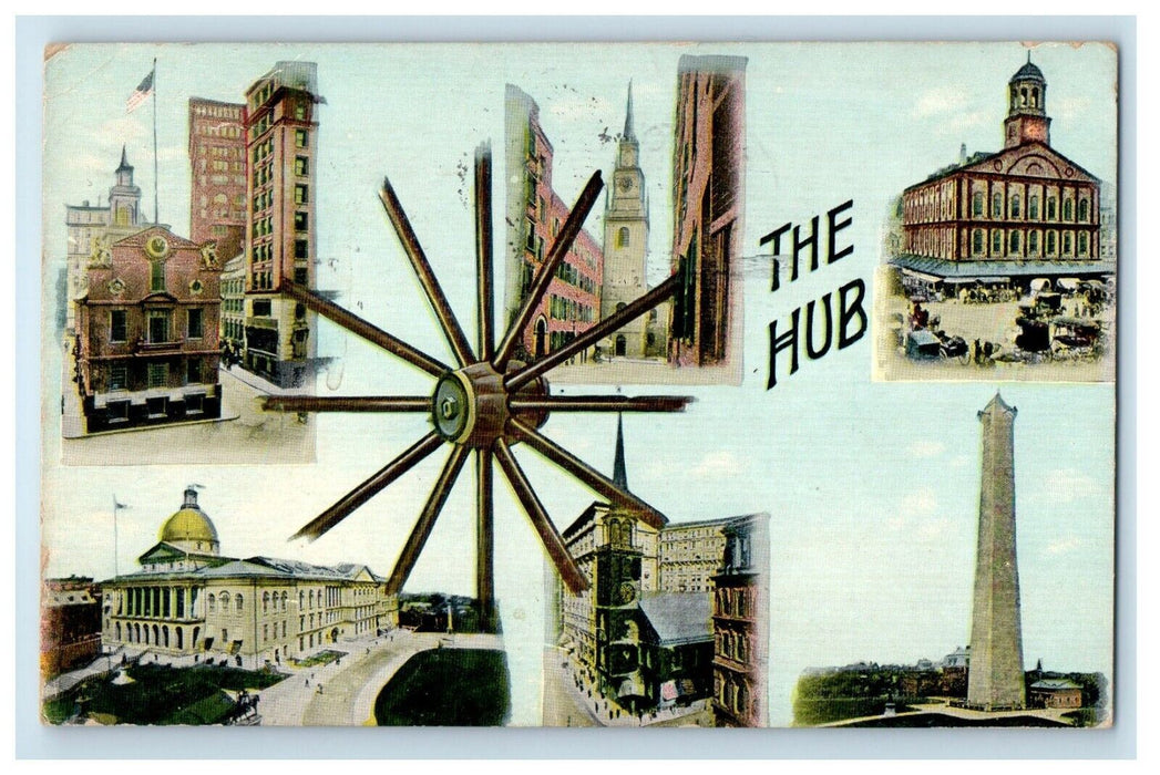 1911 The Hub Boston Massachusetts MA, Multiview Posted Antique Postcard