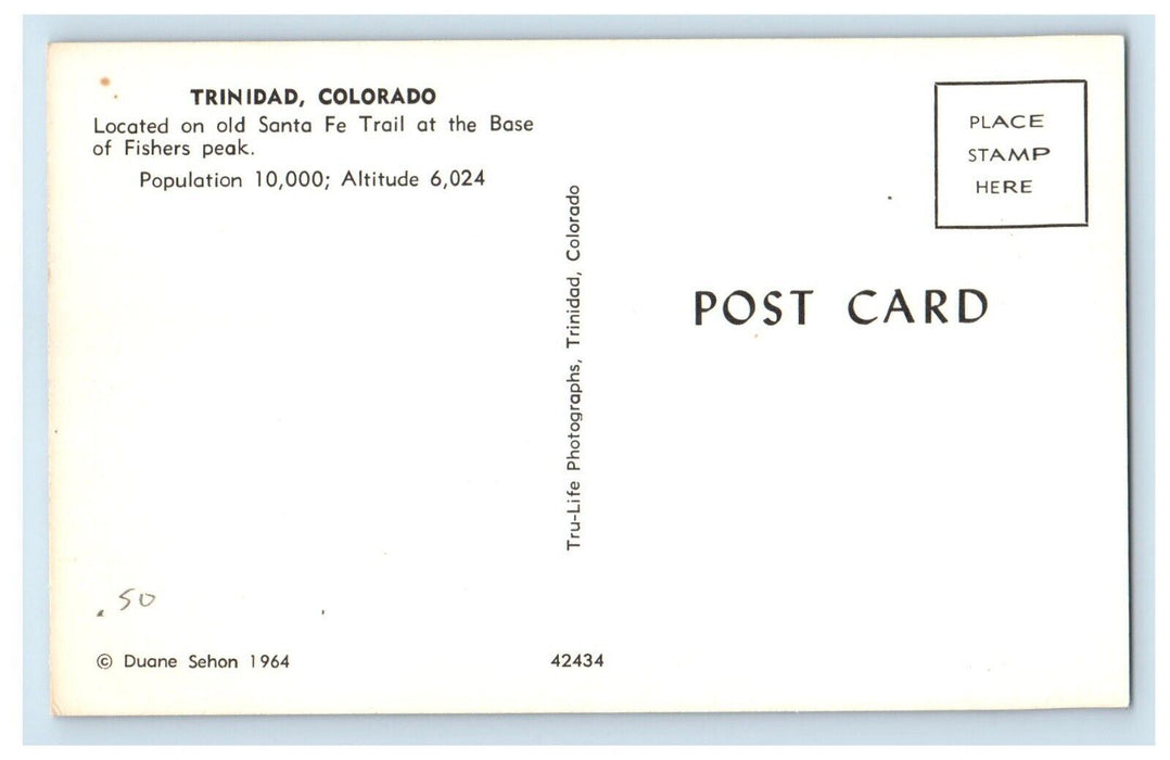c1960's View Of Old Santa Fe Trail Fishers Peak Trinidad Colorado CO Postcard
