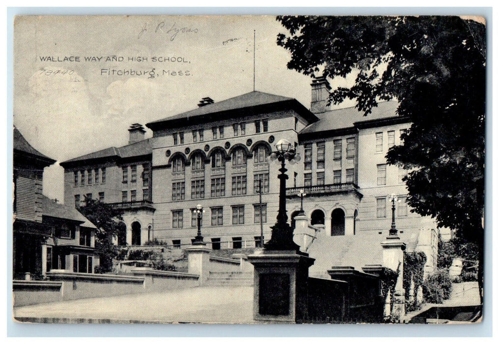 1908 Wallace Way And High School Fitchburg Massachusetts MA Antique Postcard