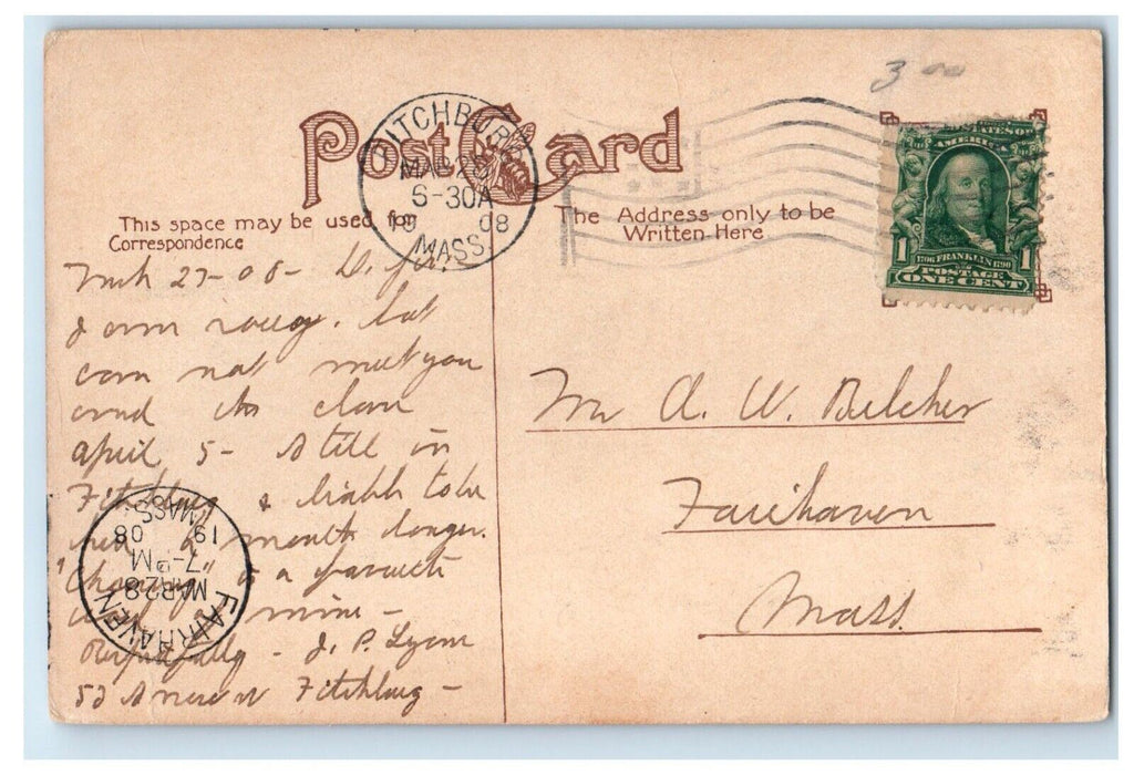 1908 Wallace Way And High School Fitchburg Massachusetts MA Antique Postcard