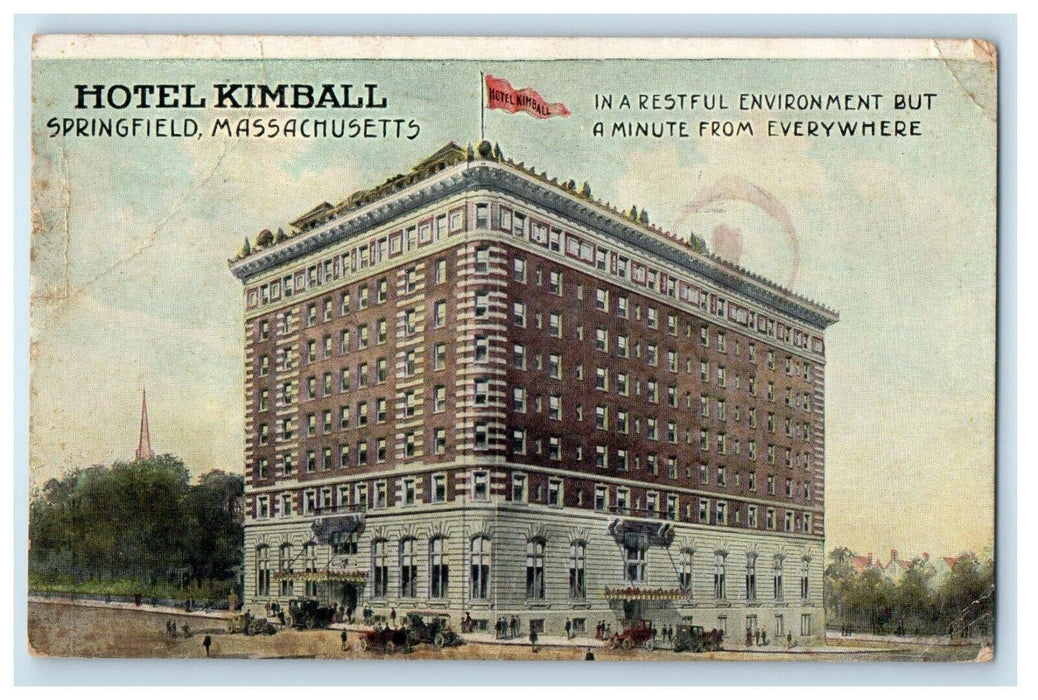 1911 Hotel Kimball Building Cars Springfield Massachusetts MA Antique Postcard