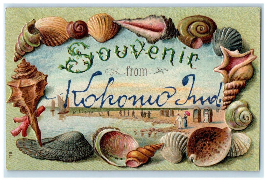 c1910's Souvenir From Kokomo Indiana IN, Beach Shells Embossed Antique Postcard