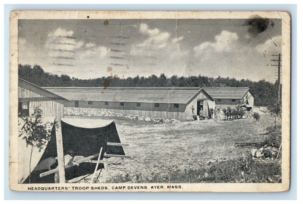 c1910's Headquarters Troop Sheds Camp Devens Ayer Massachusetts MA Postcard