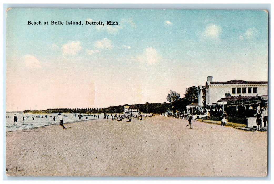 c1910 Beach at Belle Island Detroit Michigan MI Antique Unposted Postcard