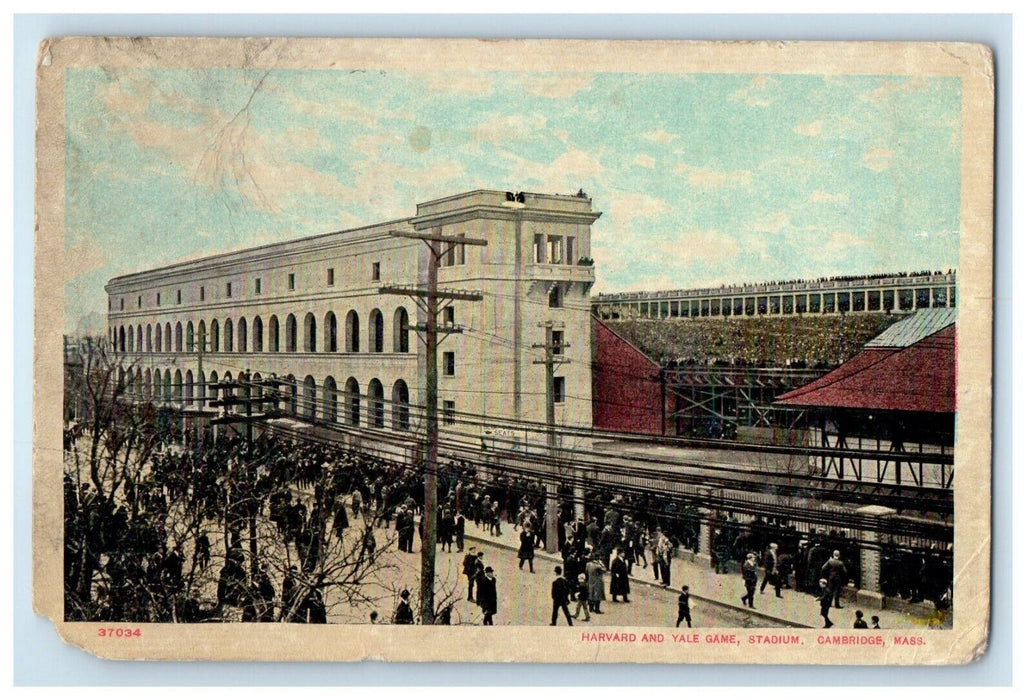 1911 Harvard And Yale Game Stadium Cambridge Massachusetts MA Antique Postcard