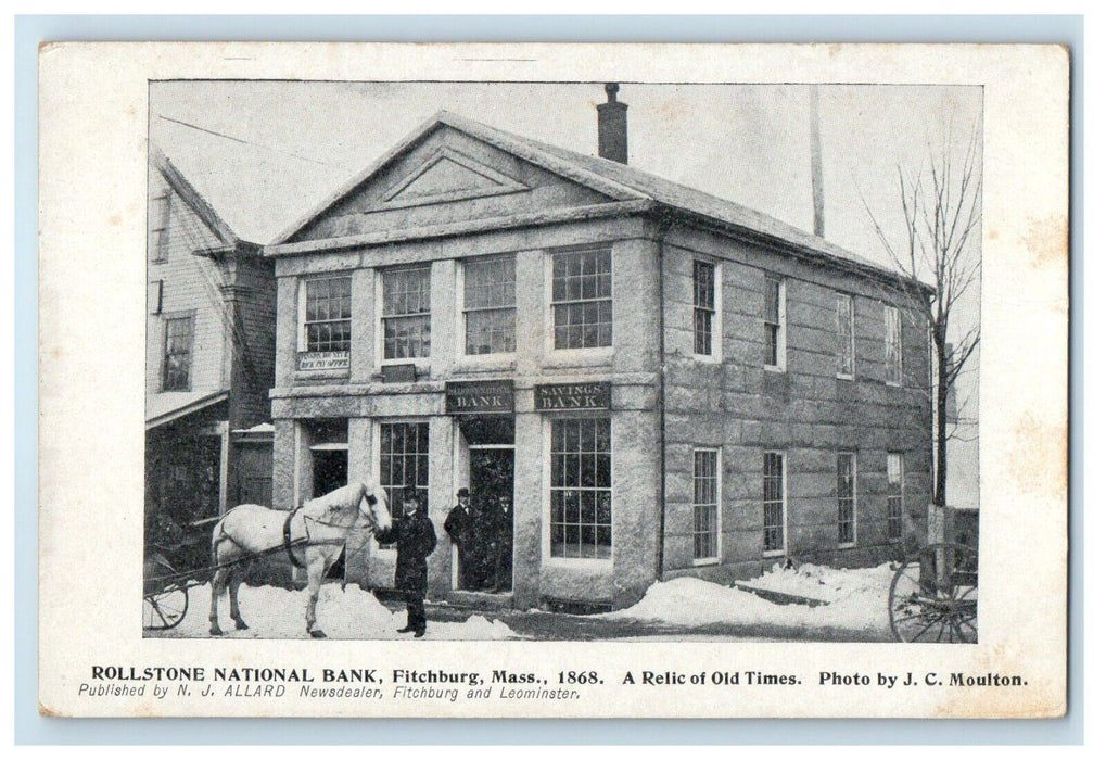 c1905 Rollstone National Bank Horse Winter Fitchburg Massachusetts MA Postcard