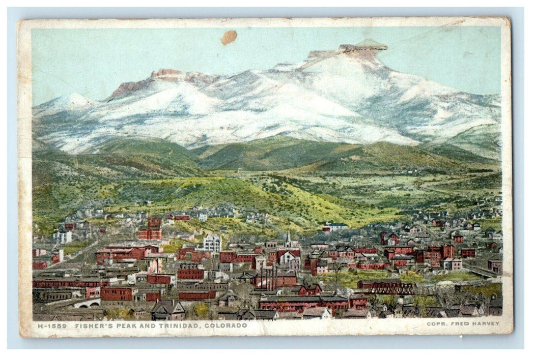 c1910's Fisher's Peak And Trinidad Colorado CO Fred Harvey Phostint Postcard