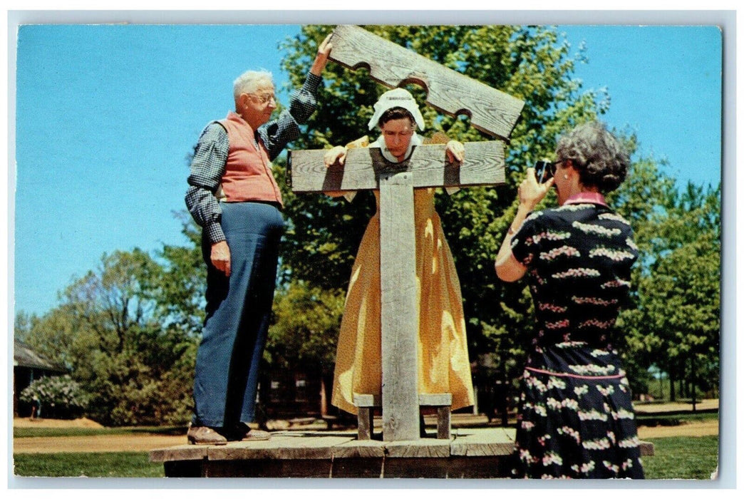 1960 Public Penalty, The Pillary on the Old Sturbridge Village Green Postcard