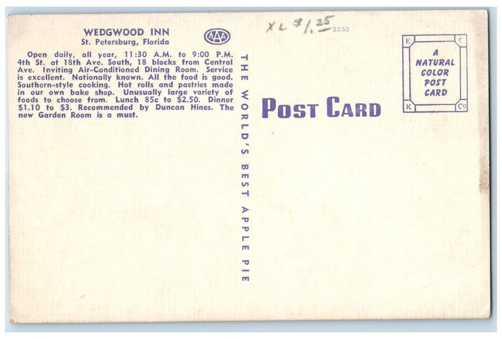 c1950's Wedgewood Inn Hotel And Restaurant St. Petersburg Florida FL Postcard