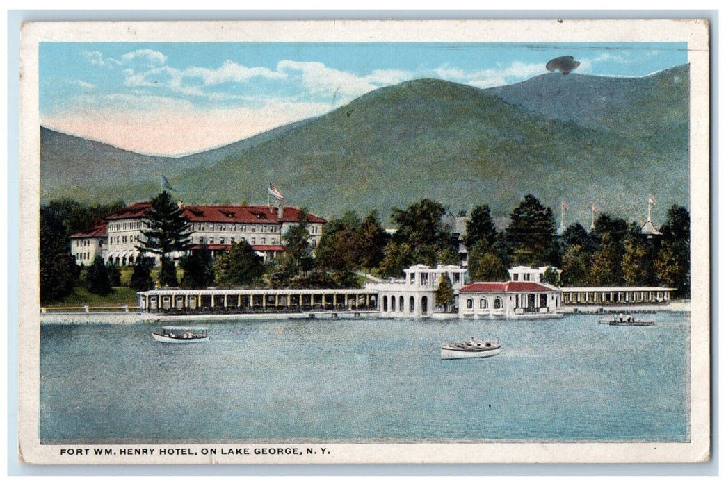 1918 Fort WM. Henry Hotel Boat On Lake George New York NY Antique Postcard