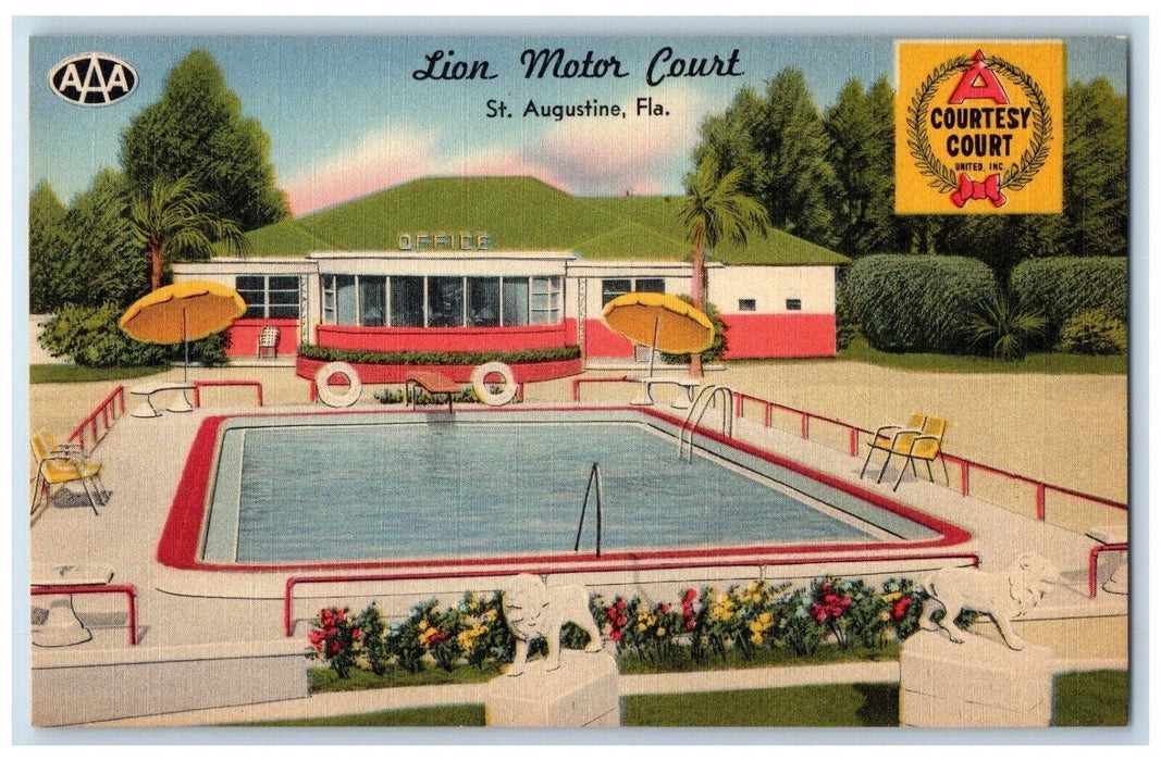 Lion Motor Court Motel And Swimming Pool St. Augustine Florida FL Postcard